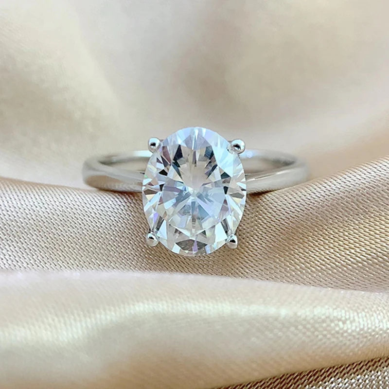 Oval Ring with Moissanite Diamond Like Sparkle in Sterling Silver
