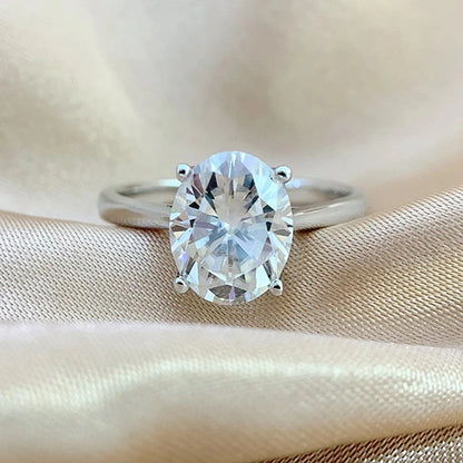 Oval Ring with Moissanite Diamond Like Sparkle in Sterling Silver