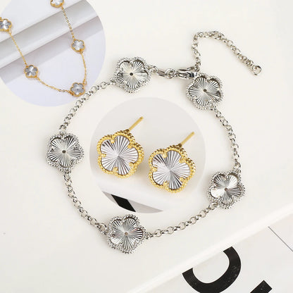 Silver Plated Rose Gold Clover Bracelet - Luxurious High Quality Jewelry for Women