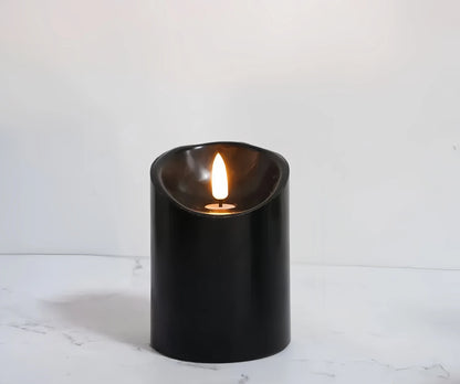 Black 3D Wick Flameless LED Pillar Candles with Remote and Timer
