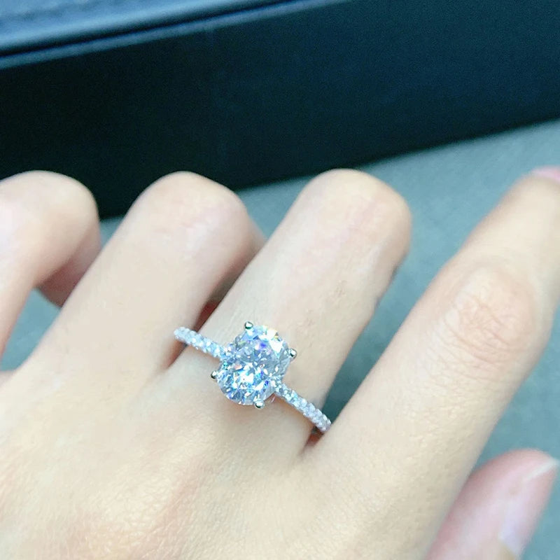 Oval Ring with Moissanite Diamond Like Sparkle in Sterling Silver