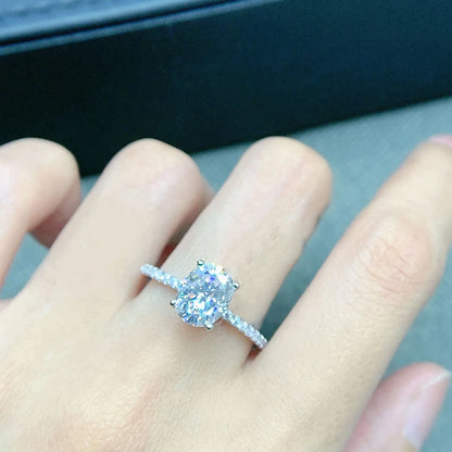 Oval Ring with Moissanite Diamond Like Sparkle in Sterling Silver