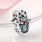 925 Silver Blue Enamel Fatima Hand Charm - DIY Jewelry Beads for Charm Bracelets