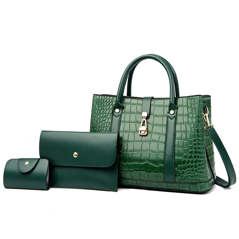 Crocodile-pattern handbag set with shoulder bags