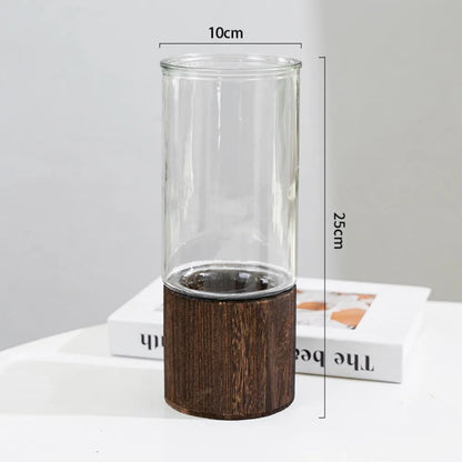 Crystal Glass Vase With Solid Wood Base In Modern Style With Slim Profile For Centerpiece Display