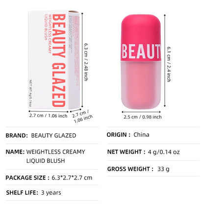 Beauty Glazed Liquid Blush 5 Colors Smooth Velvet Matte Pink Blusher Natural Easy To Smudge,Waterproof,And Long Lasting