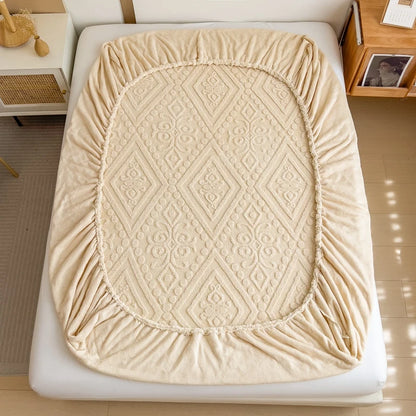 Floral Fitted Sheet with 3D Embroidery and Non Slip Deep Pockets