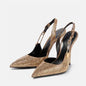 Sequined Slingback Pumps with Rhinestone Buckle for Women featuring Slim 9.6 cm Heel