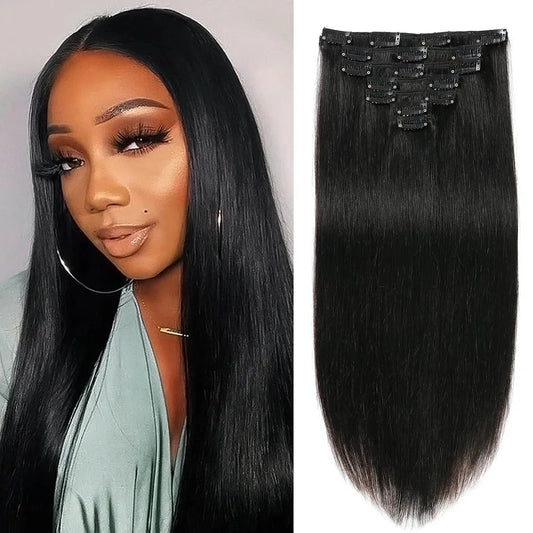 Clip ins Hair Extensions Real Human Hair 26 Inch Kinky Straight Clip ins 8 Pcs Brazilian Remy Hair Extensions for Women Natural