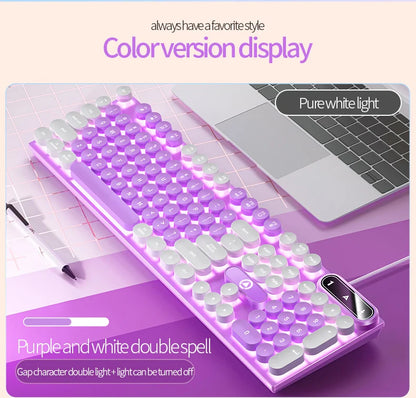 Mechanical typewriter keyboard with round keys and LED backlight