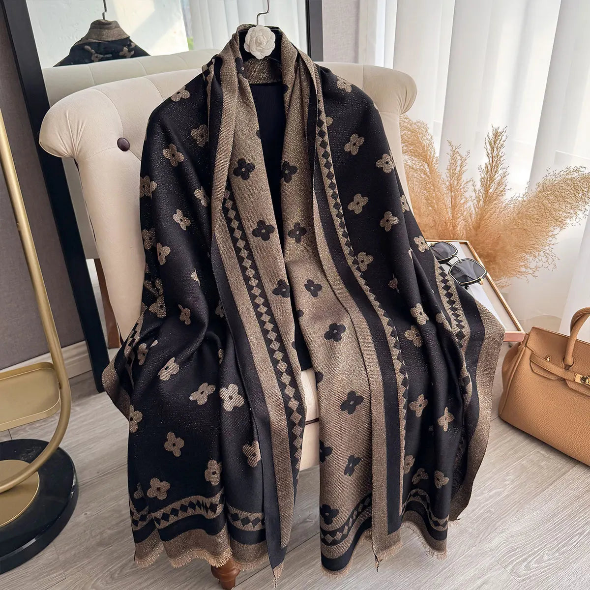 Golden Thread Shawl Lightweight Draping for Resort Wear