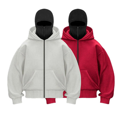 Unisex Cotton Fleece Hooded Zip Up Sweatshirt With Plain Design And Front Pouch Pocket