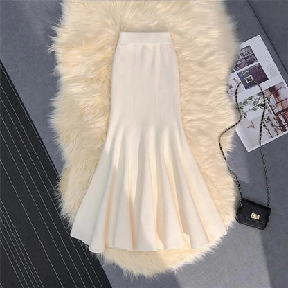 High Waist Knit Mermaid Skirt - Elegant Trumpet Style Long Skirt for Women