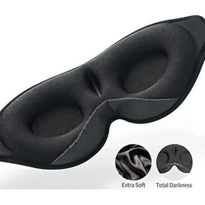 Black 3D contoured wireless sleep eye mask with molded eye cups and a soft fleece-like texture.