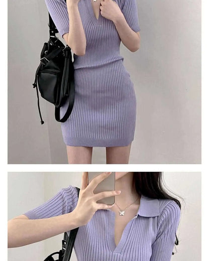 Breathable Dress with V-Neck and Empire Waist Knee Length for Effortless Daytime Style