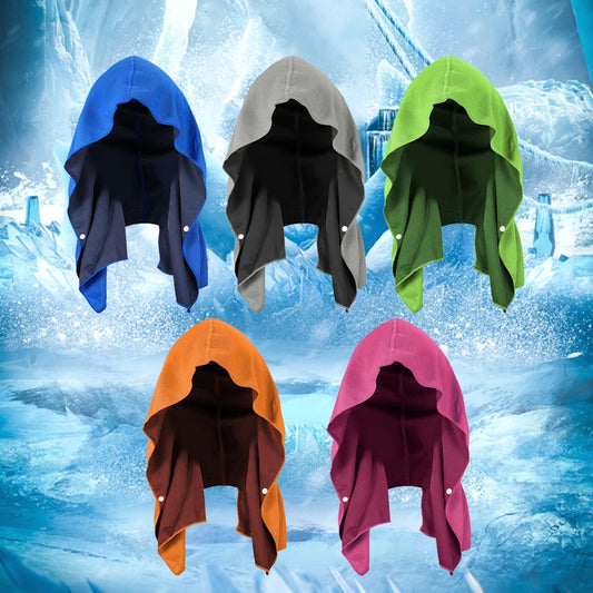 Five colorful, breathable mesh cooling hoodie towels with snap buttons for sports and gym recovery.