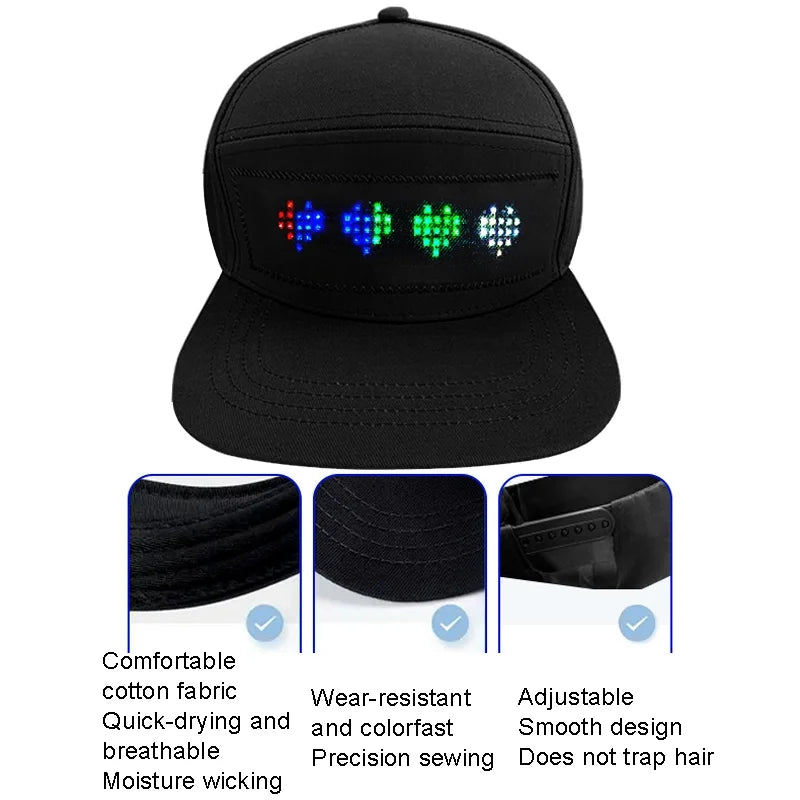 LED message display baseball cap with customizable text