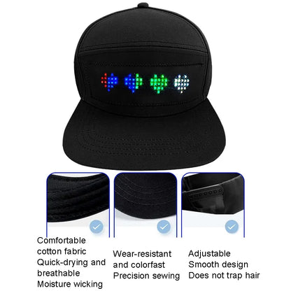 LED message display baseball cap with customizable text