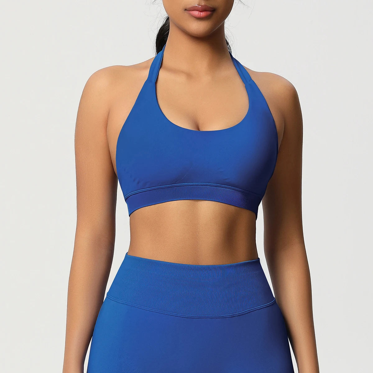 Women’s Seamless Halter Backless Push-Up Sports Bra Cotton-Poly For Gym Running