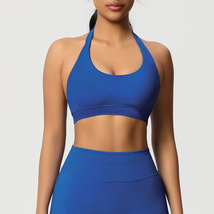 Women’s Seamless Halter Backless Push-Up Sports Bra Cotton-Poly For Gym Running