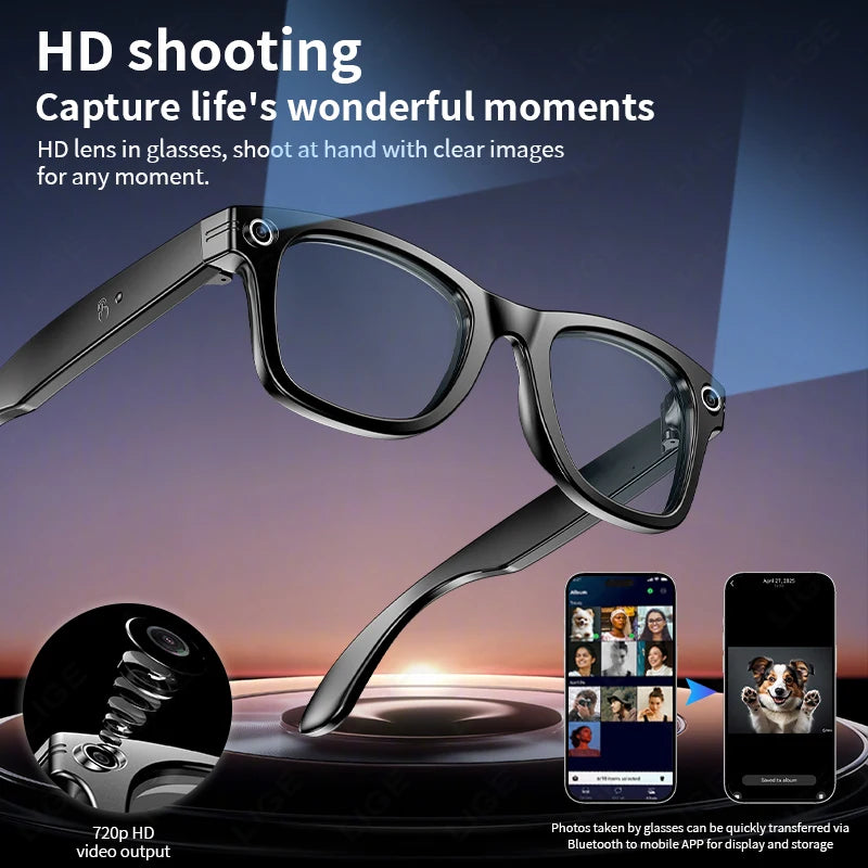 Smart Glasses  Recording Videos AI Photo Recognition Answer Translation 260mAh Large Battery IP65 Waterproof Bluetooth Glasses