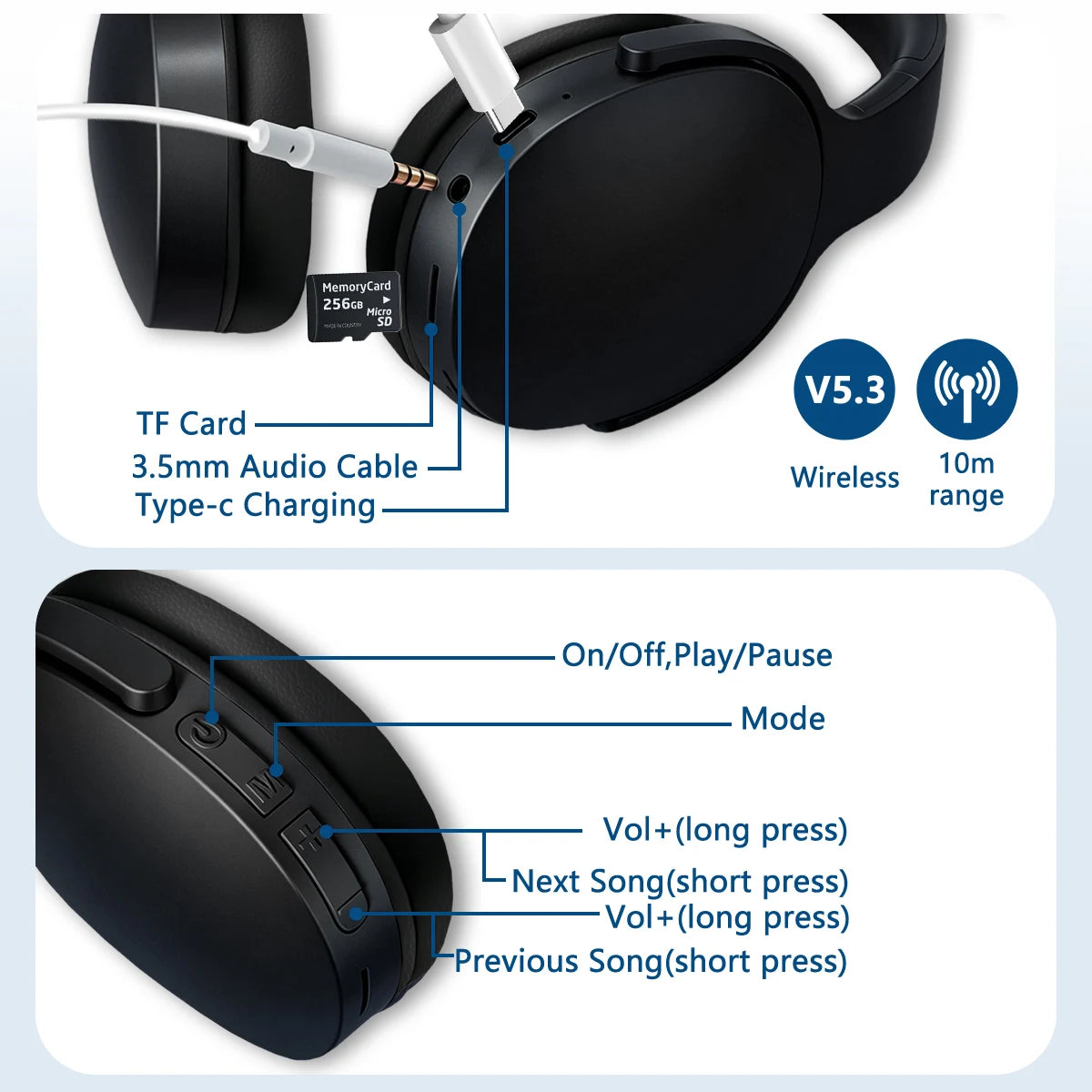 Wireless headset with app controls for music and gaming