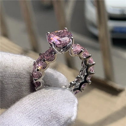Geometric Engagement Ring With Zircon Centerpiece In Sterling Silver