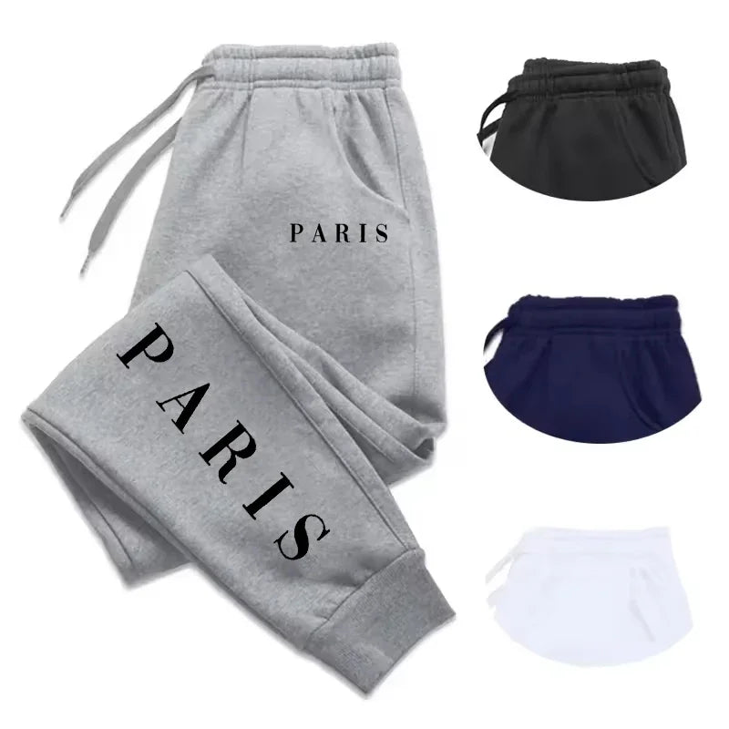 Lightweight Paris Print Joggers with Fleece Lined for Outdoor Fitness
