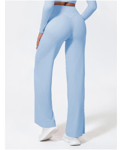 Light blue high waist sculpting leggings in a seamless knit fabric for workouts.