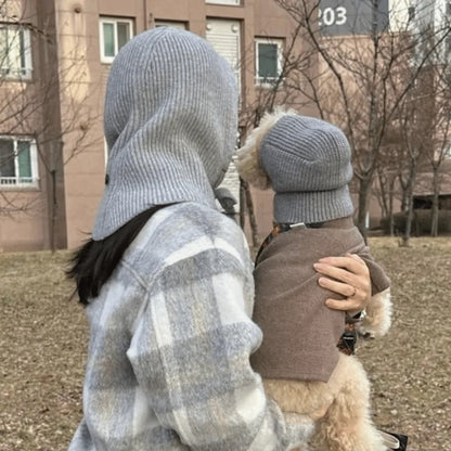Dog Knitted Hat With Hooded Scarf Wool Cozy Winter Look