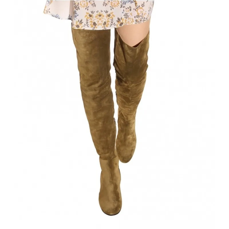 Women's stretch over-the-knee boots with block heel and side zip