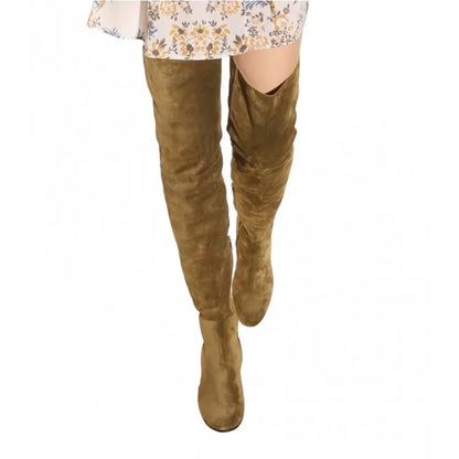 Women's stretch over-the-knee boots with block heel and side zip