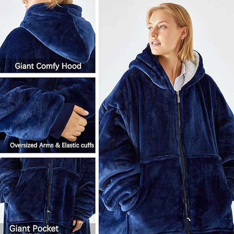 Wearable Blanket With Zipper Featuring Soft Cozy Texture And One Size Fits Most For Home Use
