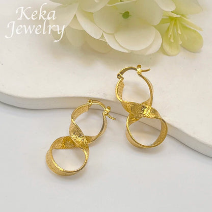 Dubai 24k Gold Color Earrings Great Wall Pattern Classic Earring Design Woman Accessories African Jewelry Set For Daily Wear
