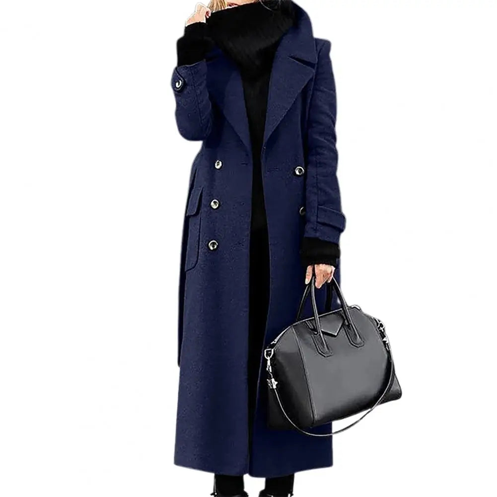 Women's double-breasted longline wool-blend overcoat