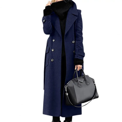 Women's double-breasted longline wool-blend overcoat