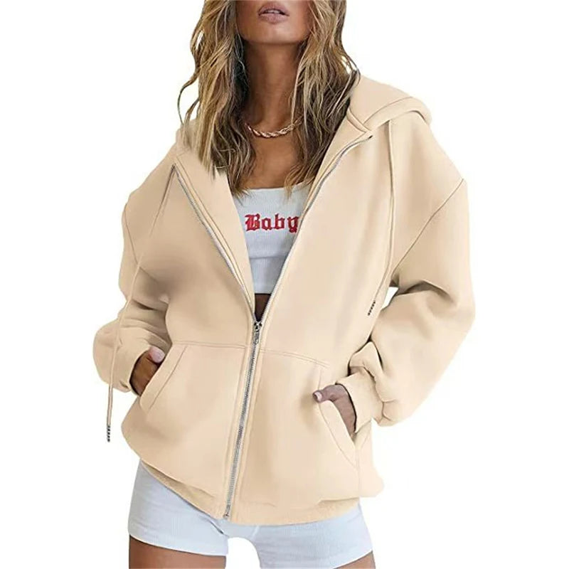 Women's Hoodie With Zip Front Long Sleeves for casual wear