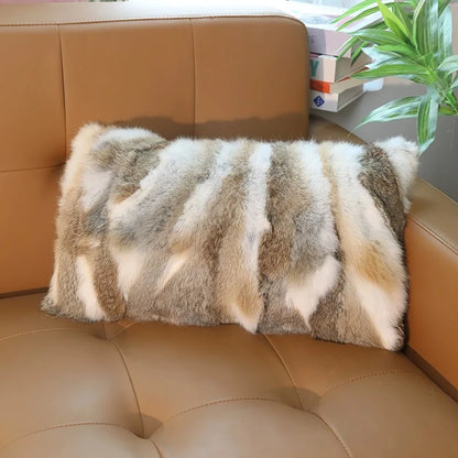 Natural Fur Patchwork Cushion Cover for Sofa, Genuine Rabbit Fur Cushion Cover, Home Decoration