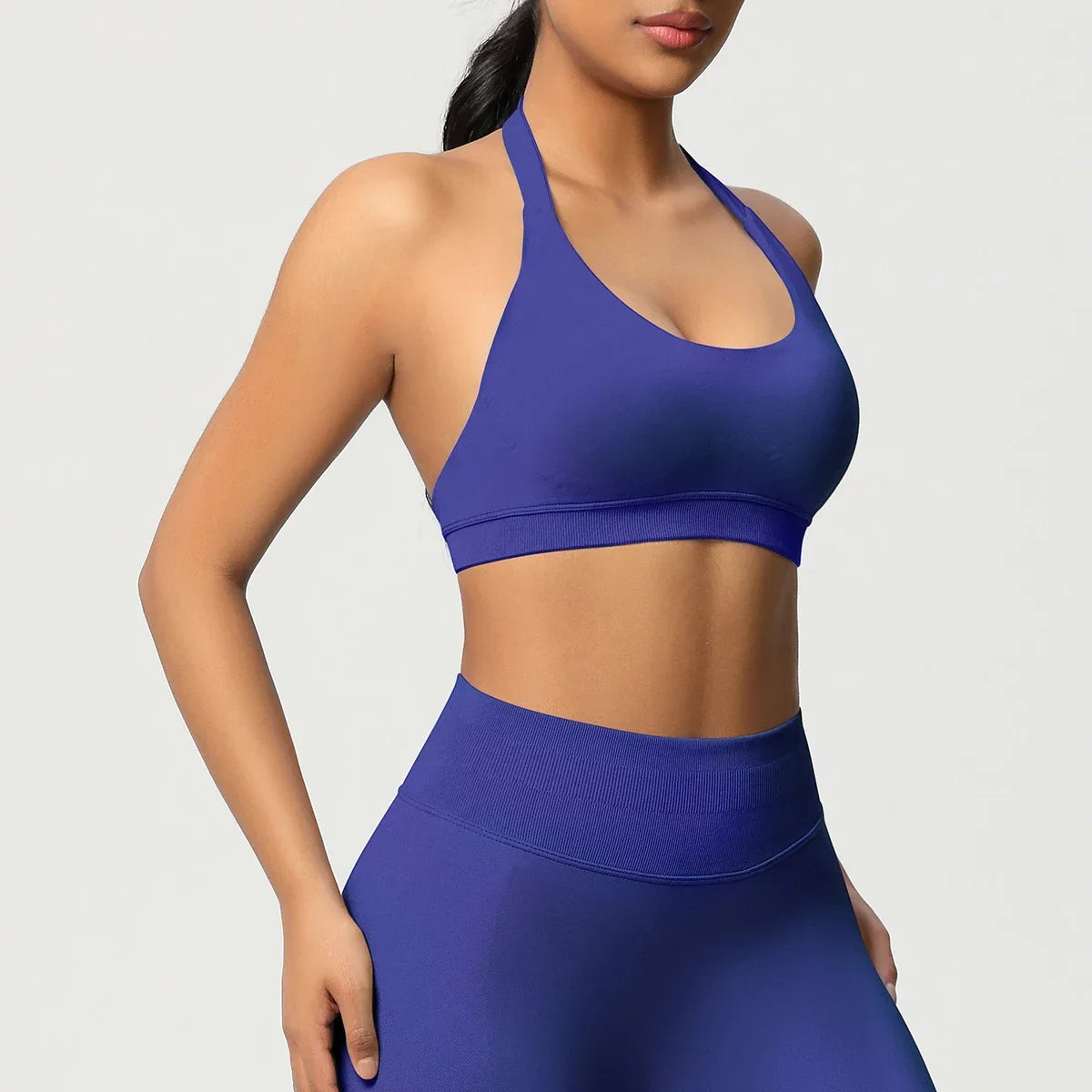 Women’s Seamless Halter Backless Push-Up Sports Bra Cotton-Poly For Gym Running