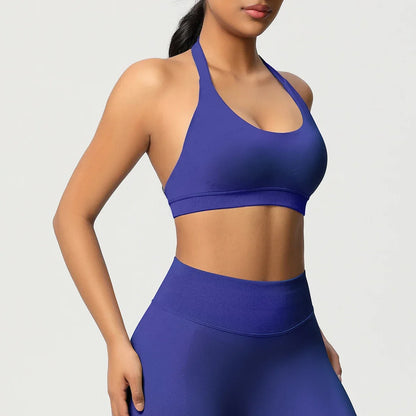 Women’s Seamless Halter Backless Push-Up Sports Bra Cotton-Poly For Gym Running