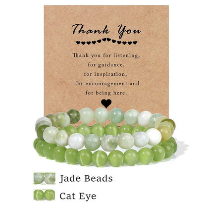 Beachwear Style Bracelet Set for Couples with Natural Amethyst Cat Eye Beads and Gift Card