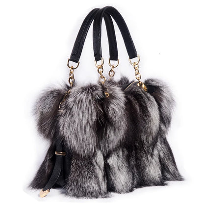2026 Luxury Real Fox Fur Bag Winter Women Handbag Designer Luxury Bag Evening Party Bags Leather High Quality Shoulder Bag Natural Fur Bag