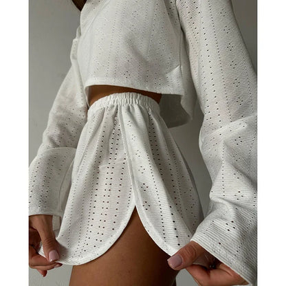 Soft Two-Piece Pajama Set with Long Sleeve Top and Shorts for Women