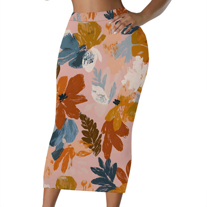 Women's floral print midi skirt with an elastic waist