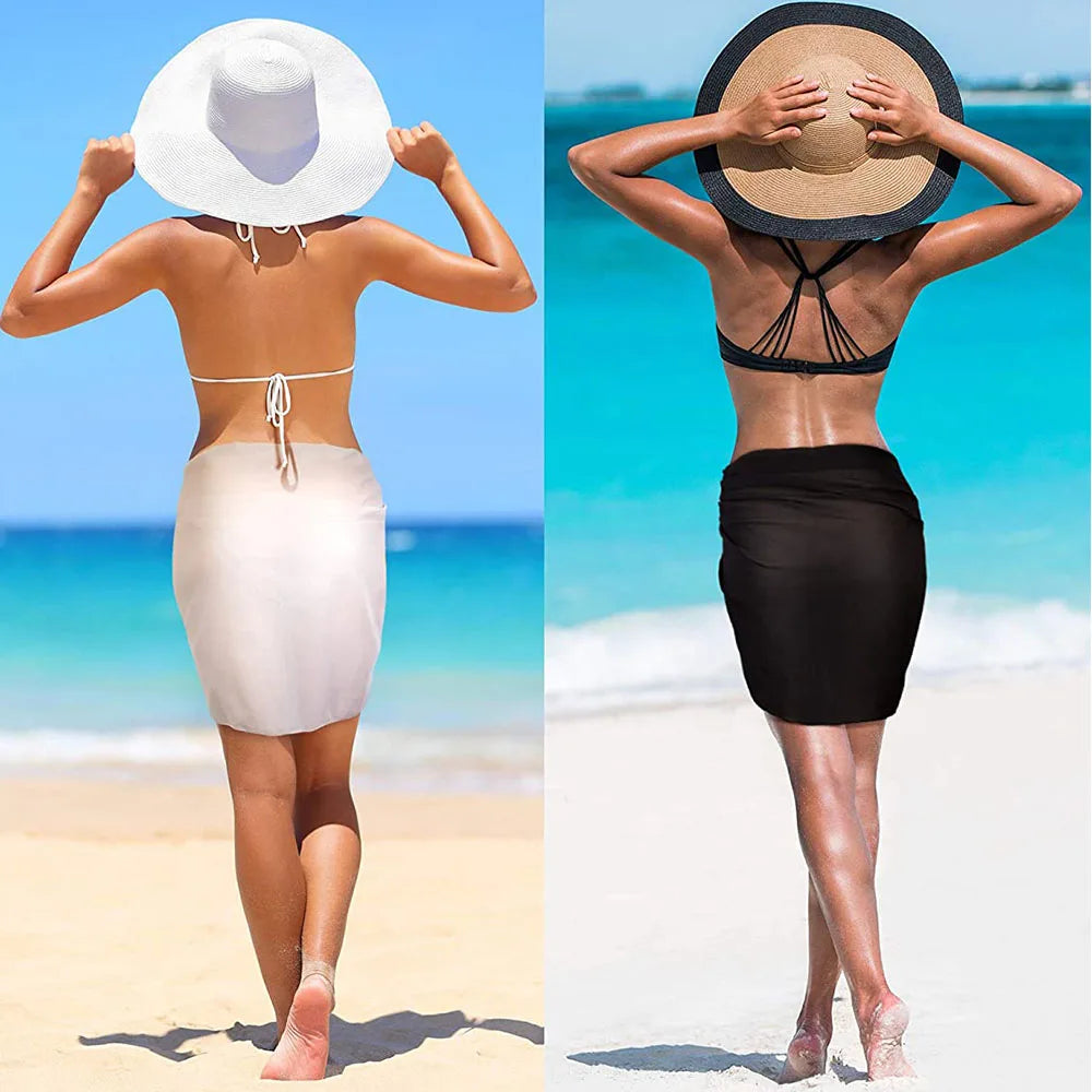 Women's Polyester Wrap Sarong With Tassel Edges And Adjustable Front Tie Short Length Lightweight