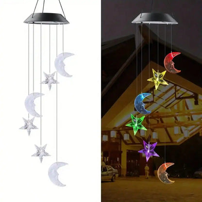 Home decor solar wind chimes with hanging LED moon and star light figures