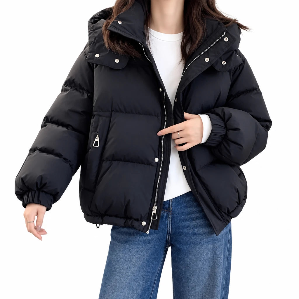 Women's hooded padded jacket with zip and pockets