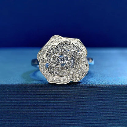 Lab-Grown Ring with Emerald-Cut Diamond Flower Core in Sterling Silver