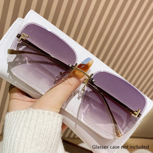 Featherlight Rimless Sunglasses Large Square Frame with Diamond Accent