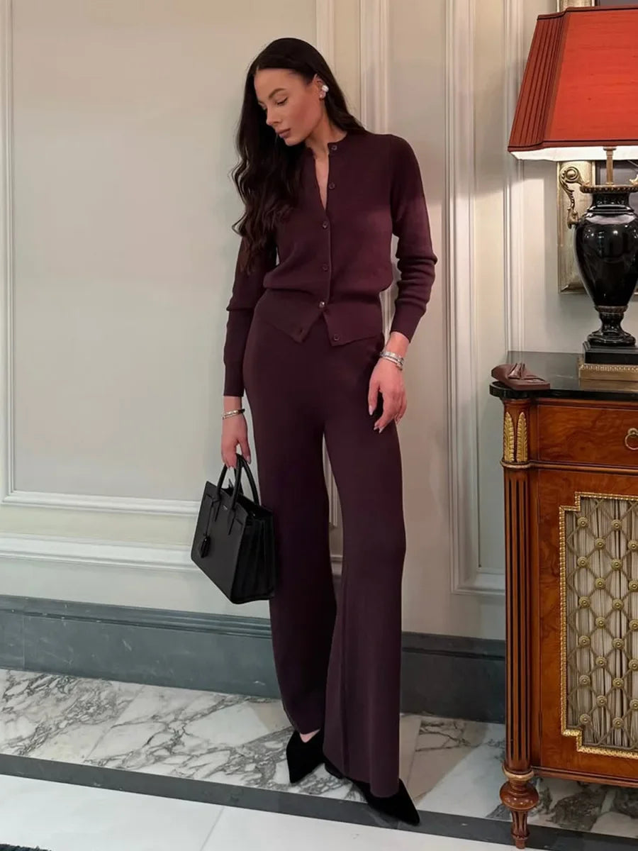 Women’s Knit Cardigan And Pants Set Slim Fit Long Sleeve Winter